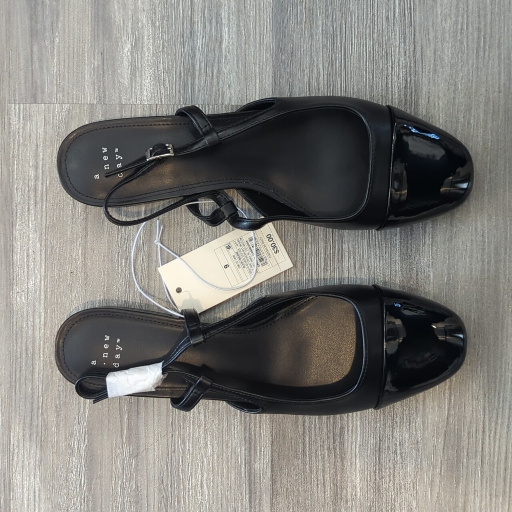 a new day Black Patent Cap-Toe Slingback Flats